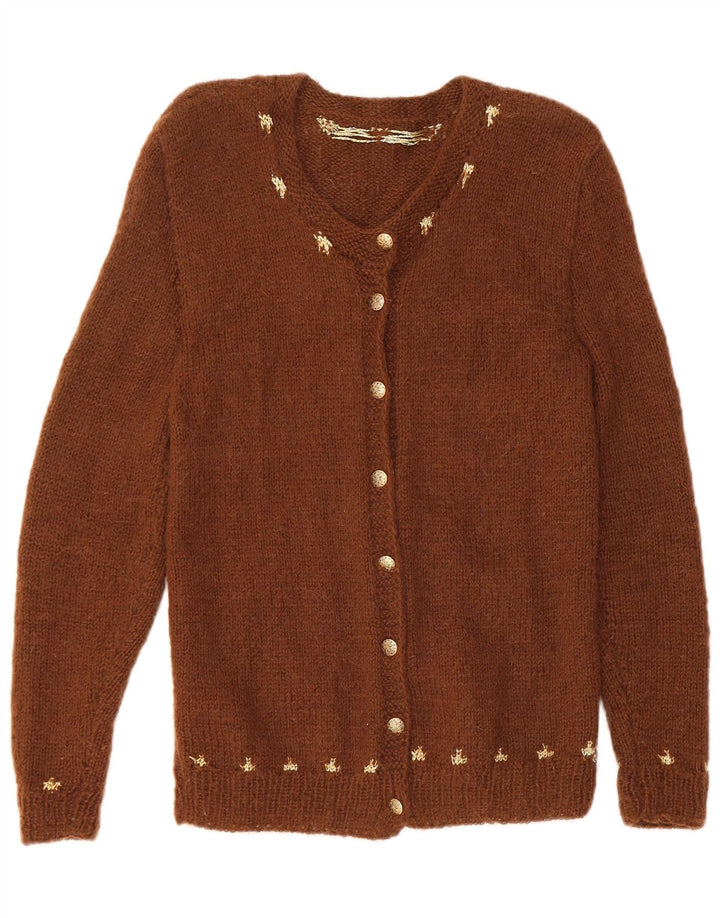 VINTAGE Womens Cardigan Sweater UK 8 Small Brown