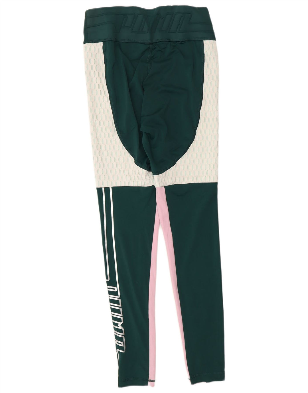 PUMA Womens Graphic Leggings UK 12 Medium Green Colourblock
