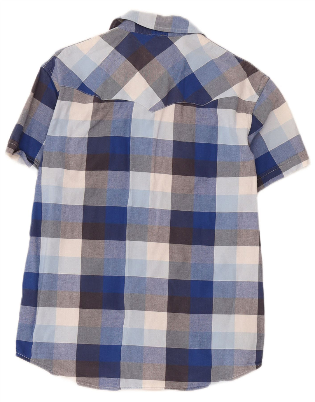 Wrangler Mens Short Sleeve Regular Fit Shirt Medium Blue Check Cotton