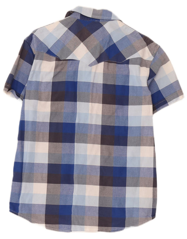 Wrangler Mens Short Sleeve Regular Fit Shirt Medium Blue Check Cotton
