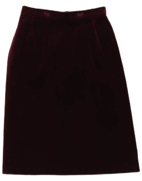 St Michael Womens Velvet A-Line Skirt UK 14 Medium W28 Burgundy Cotton