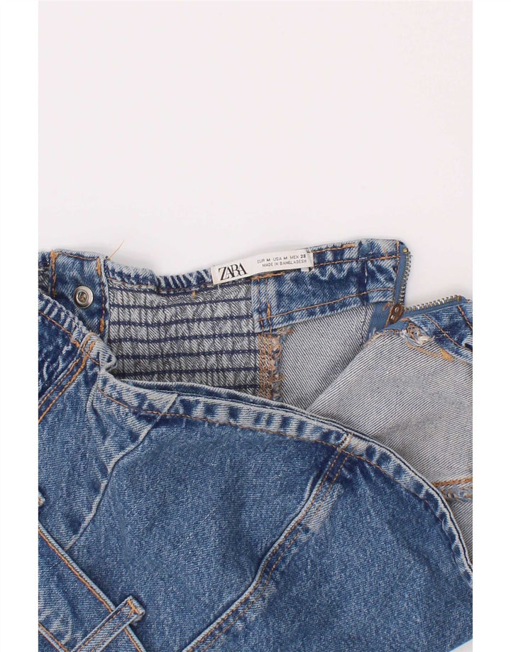 Top corto senza spalline in denim da donna Zara UK 12 Blu medio