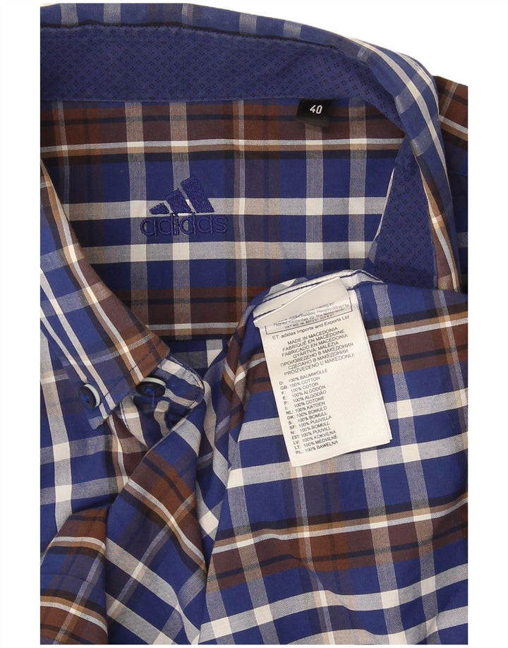 Adidas Mens Shirt Size 40 Medium Blue Check Cotton