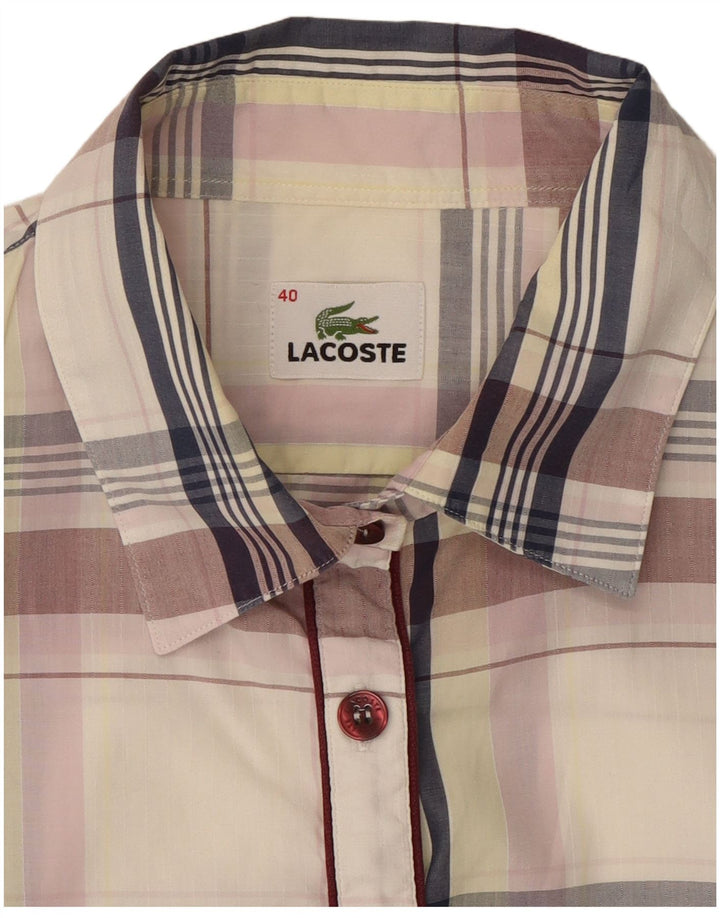 Lacoste Damen Kurzarmhemd Größe 40 Mittelweiß karierte Baumwolle
