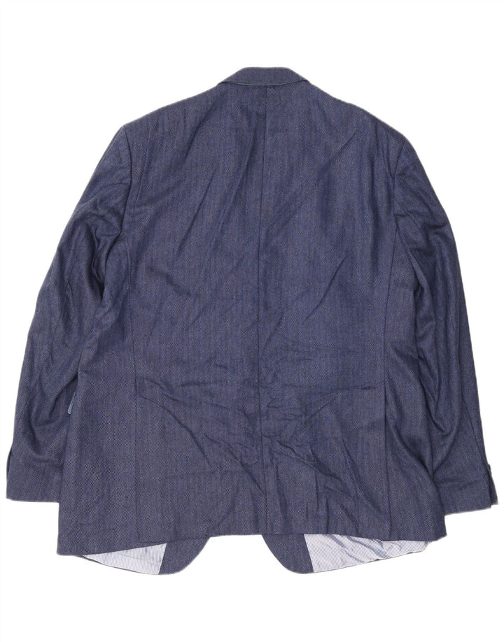 Guy Laroche Mens 2 Button Blazer Jacket UK 42 XL Navy Blue Herringbone Silk