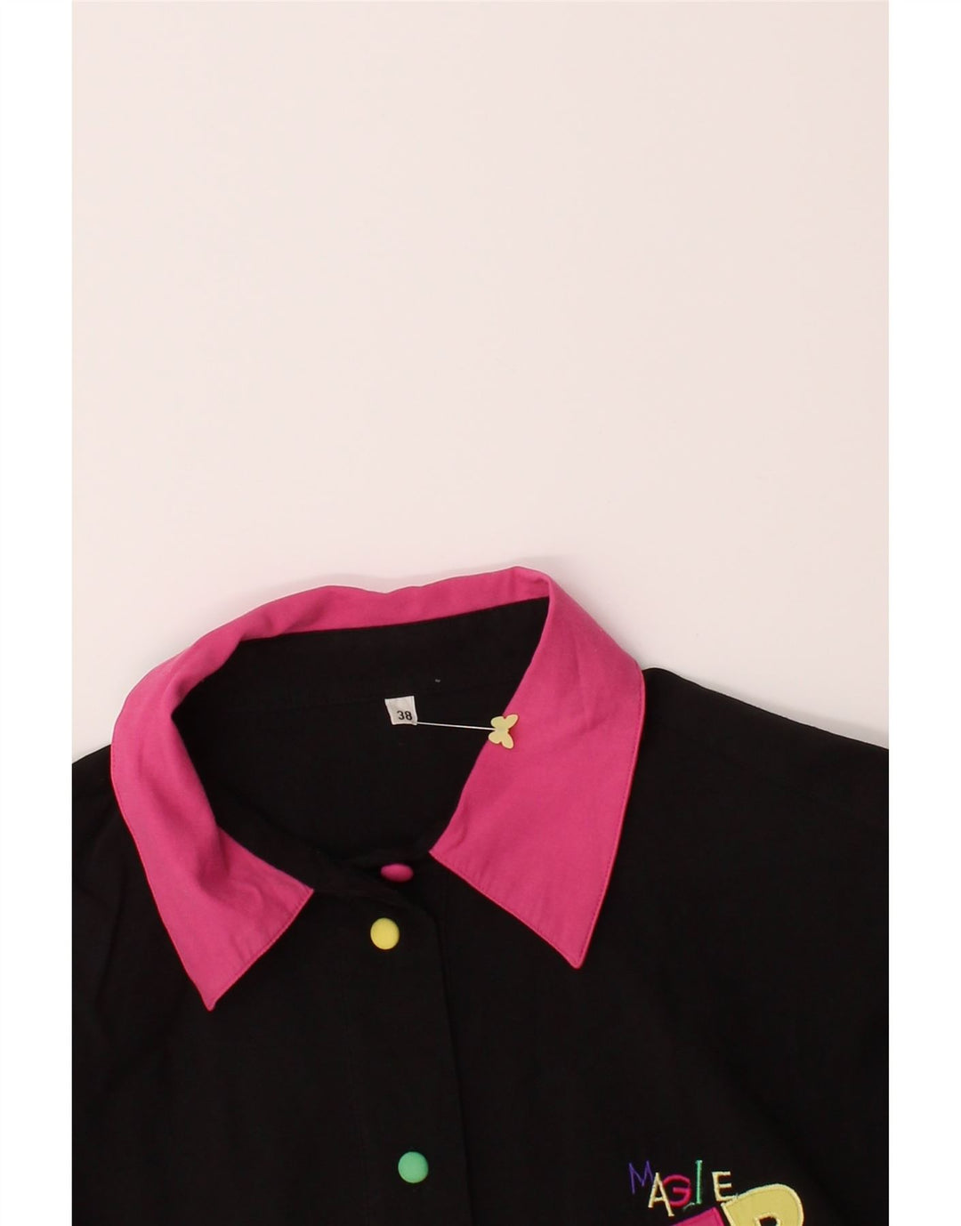 VINTAGE Womens Graphic Shirt EU 38 Medium Black Viscose Vintage Vintage and Second-Hand Vintage from Messina Hembry 