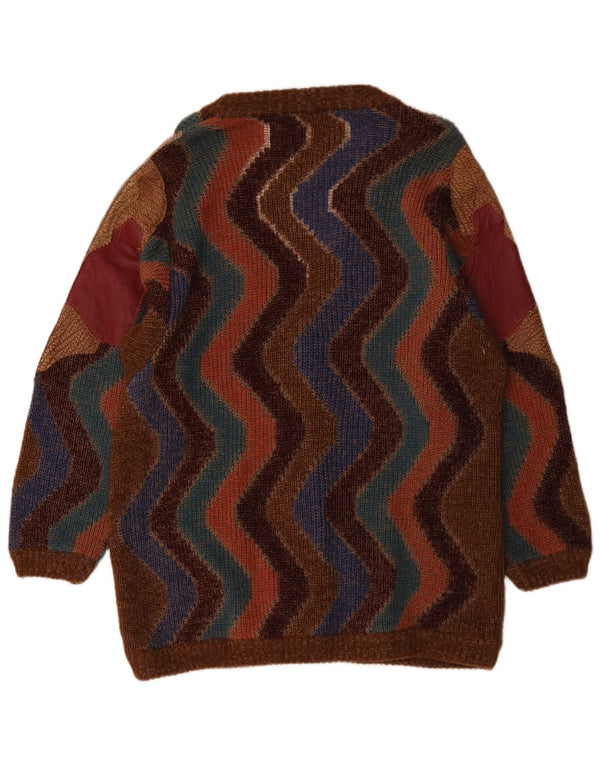 Vintage Womens Cardigan Sweater UK 18 XL Brown Colourblock Wool