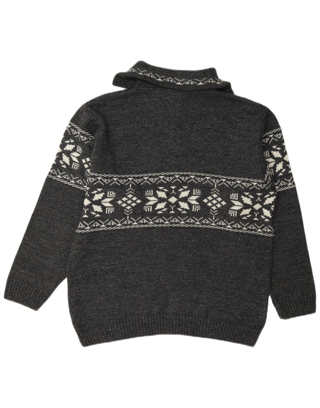 Randy River Herre Zip Neck Jumper Sweater Large Grey Fair Isle Polyacrylic
