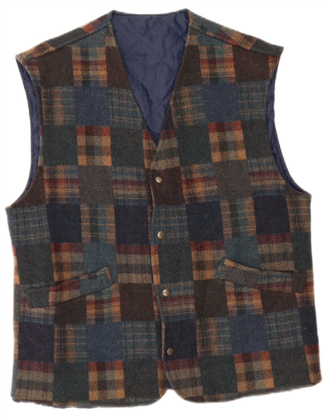 Vintage Mens Waistcoat IT 48 Medium Multicoloured Check Wool