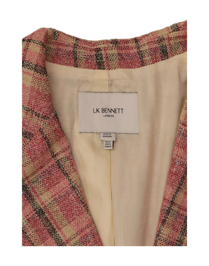 L.K. BENNETT Womens 2 Button Blazer Jacket UK 12 Medium Pink Check Cotton Vintage L.K. Bennett and Second-Hand L.K. Bennett from Messina Hembry 