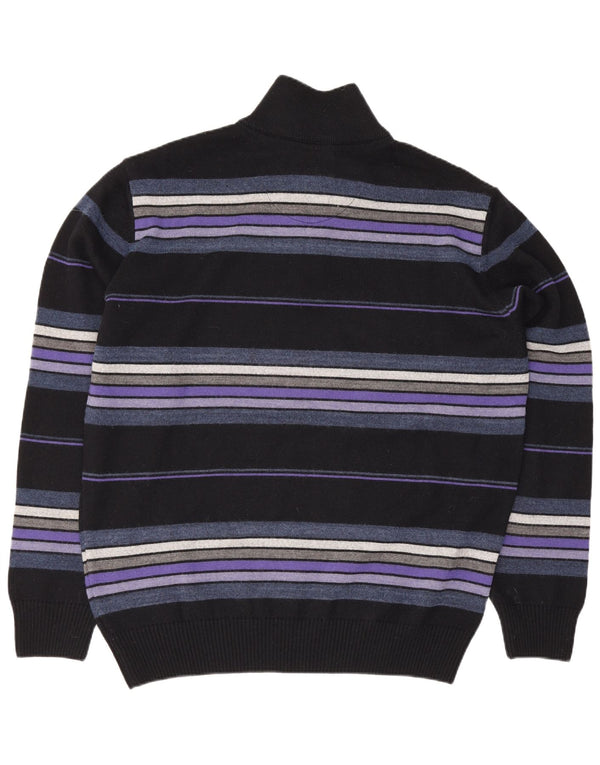 Vintage Mens Zip Neck Jumper Sweater Large Black Striped Wool