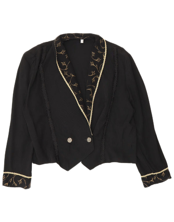 Vintage mujer crop doble pecho Blazer chaqueta Reino Unido 12 medio negro floral
