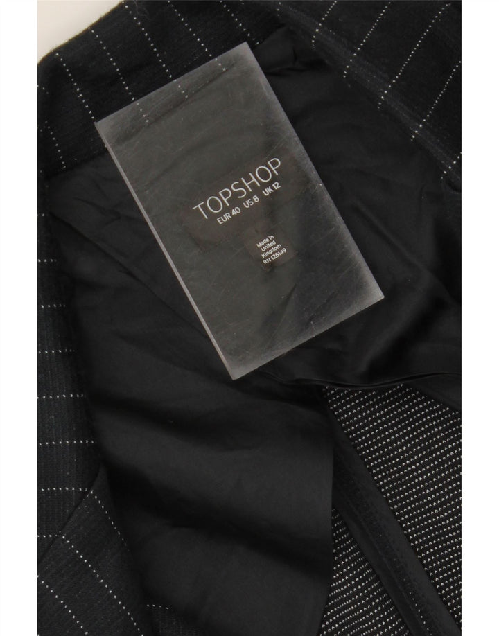 TOPSHOP Womens Overcoat UK 12 Medium Navy Blue Striped Acrylic Vintage Topshop and Second-Hand Topshop from Messina Hembry 