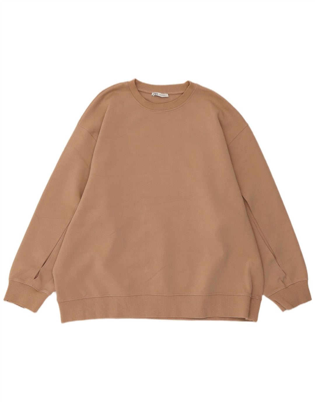 Zara Womens Oversized Sweatshirt Jumper UK 14 Medium Beige Cotton