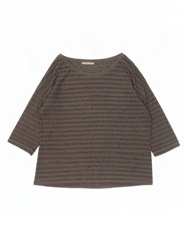 Zara Womens Top 3/4 Sleeve UK 20 2XL Grey Striped Polyester
