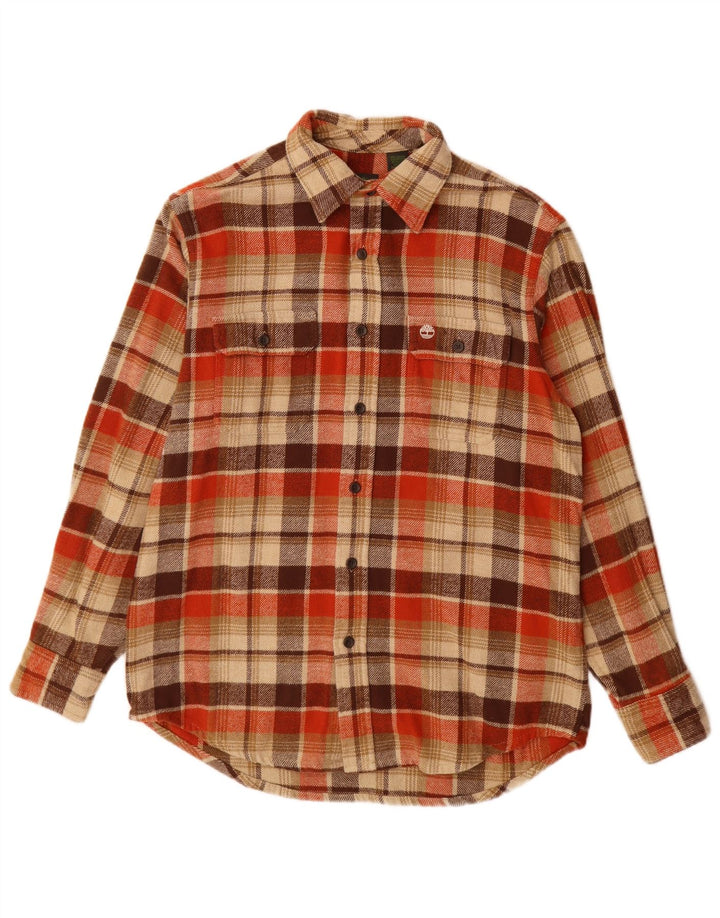 Timberland Mens Flannel Shirt Medium Beige Check Cotton