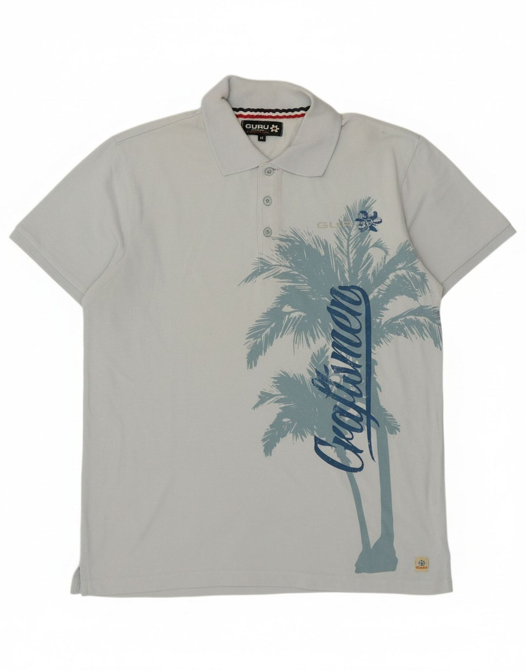 GURU Mens Graphic Polo Shirt Medium Blue Cotton