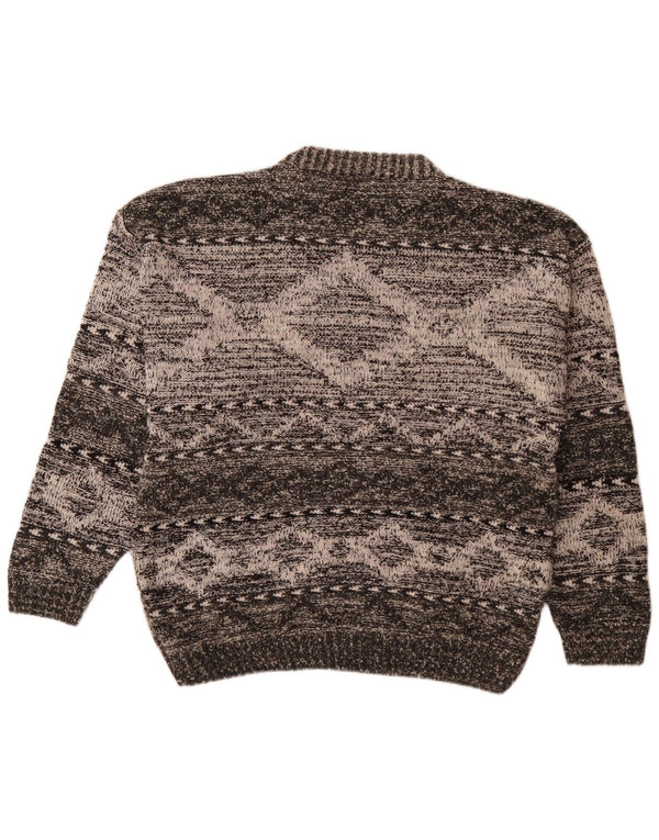 vintage Mens Crew Neck Jumper Pull XL Gris Géométrique
