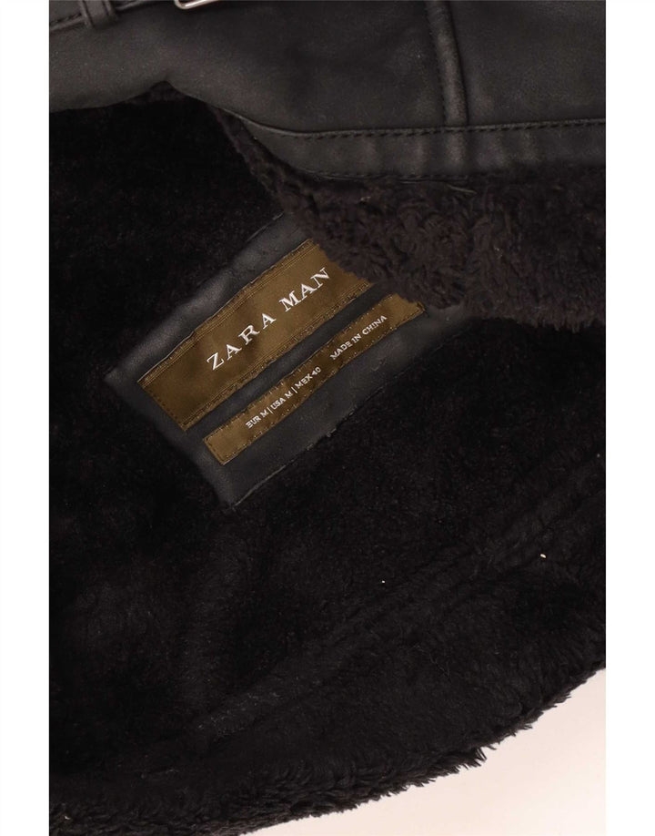 Zara Mens Shearling Jacket UK 38 Medium Black
