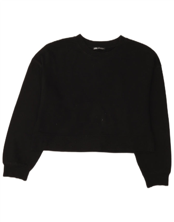 Zara Damen Crop Oversized Sweatshirt Pullover UK 10 Small Schwarz