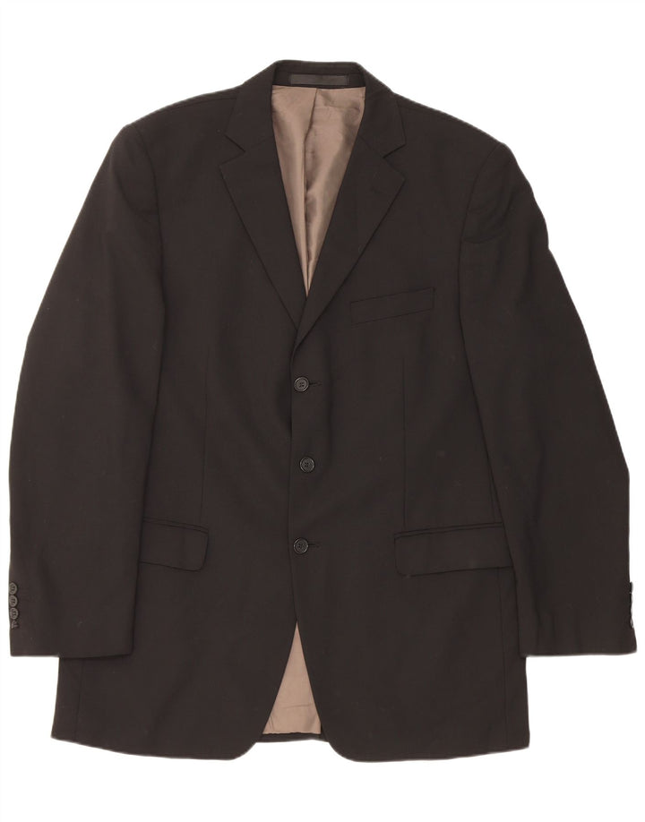 Jaqueta blazer masculina de 3 botões Marks & Spencer Reino Unido 42 grande poliéster preto