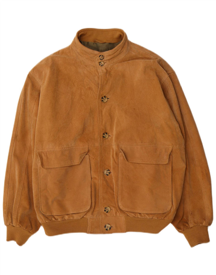Vintage Mens Suede Bomber Jacket UK 40 Large Brown Leather