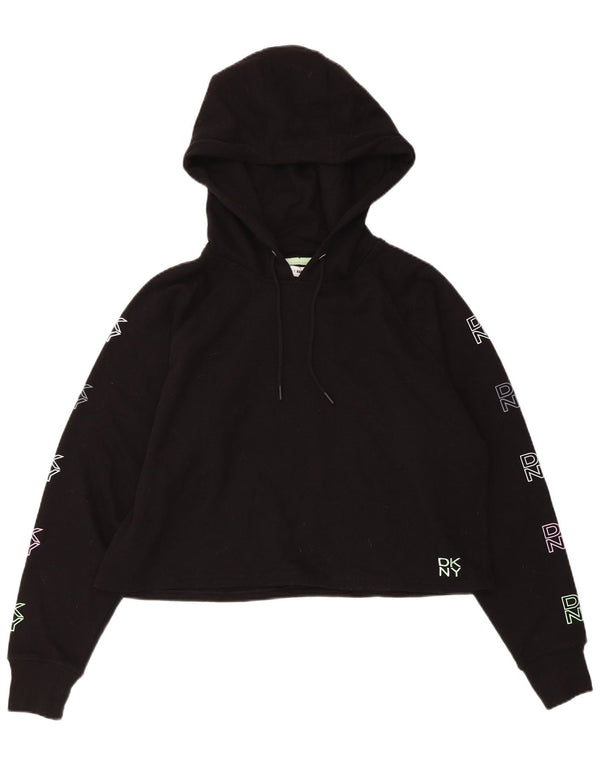 Dkny Pull à capuche surdimensionné graphique pour femme UK 6 XS Noir Coton