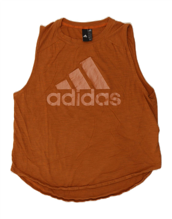 ADIDAS Womens Oversized Graphic Vest Top UK 16/18 Large  Brown Polyester Vintage Adidas and Second-Hand Adidas from Messina Hembry 