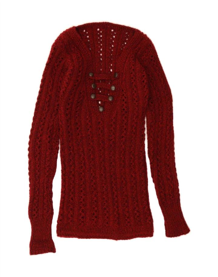 VINTAGE Womens V-Neck Jumper Sweater UK 12 Medium Red Vintage Vintage and Second-Hand Vintage from Messina Hembry 