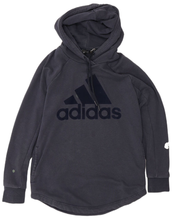 Adidas grafisk hættetrøje til damer UK 12/14 Medium marineblå bomuld