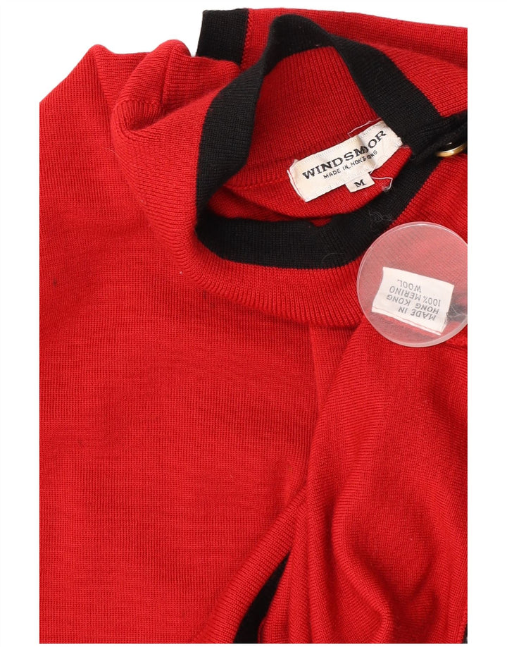 Windsmoor Womens Button Neck Jumper Sweater UK 14 Medium Red Colourblock