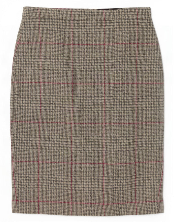 Pure Womens Pencil Skirt UK 12 Medium W30 Grey Plaid Wool