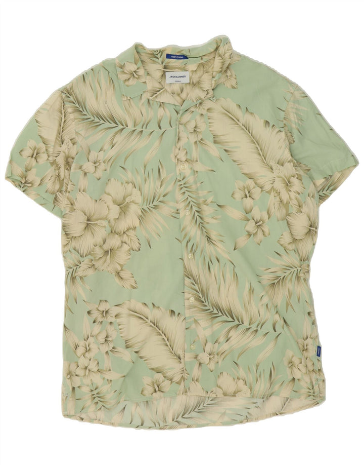 JACK & JONES Mens Short Sleeve Shirt Medium Green Floral Vintage Jack & Jones and Second-Hand Jack & Jones from Messina Hembry 