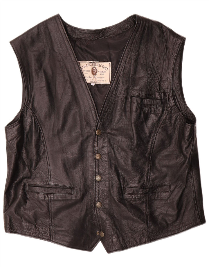 Vintage Mens Leather Waistcoat Large Black Leather