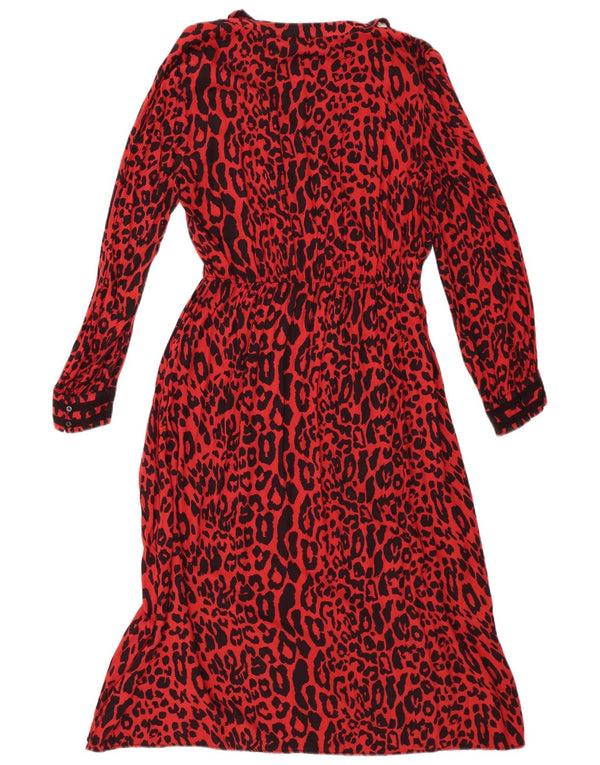 Zara Womens Long Sleeve A-Line Dress UK 16 Large Red Animal Print