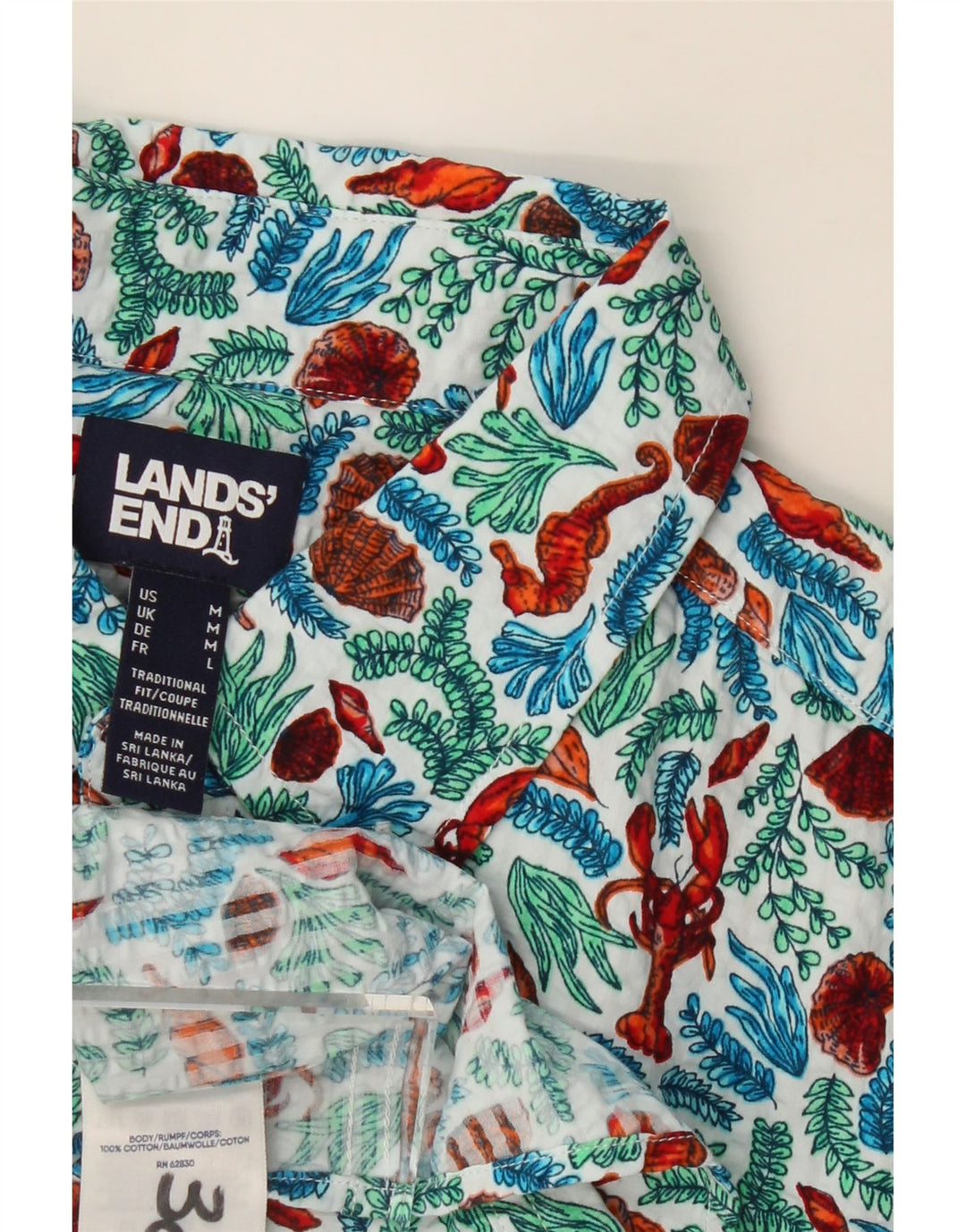 LANDS END Mens Abstract Pattern Short Sleeve Shirt Medium Multicoloured Vintage Lands End and Second-Hand Lands End from Messina Hembry 