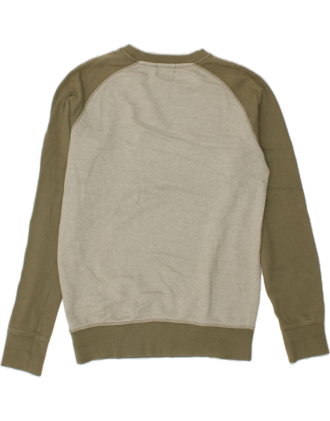 JACK & JONES Mens Graphic Sweatshirt Jumper Small Khaki Colourblock Vintage Jack & Jones and Second-Hand Jack & Jones from Messina Hembry 