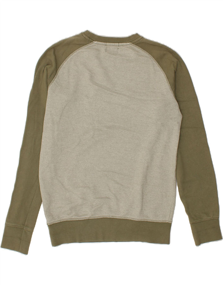 JACK & JONES Mens Graphic Sweatshirt Jumper Small Khaki Colourblock Vintage Jack & Jones and Second-Hand Jack & Jones from Messina Hembry 