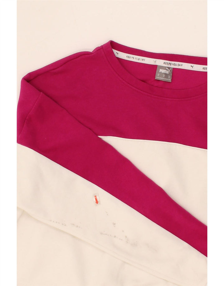 PUMA Womens Oversized Crop Sweatshirt Jumper UK 14 Medium Pink Colourblock Vintage Puma and Second-Hand Puma from Messina Hembry 