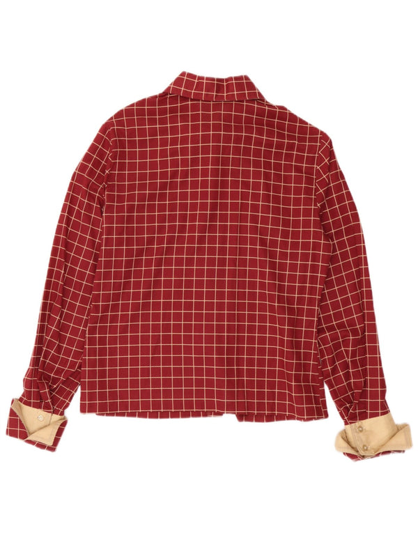 Camicia formale da donna vintage UK 14 quadri bordeaux medio