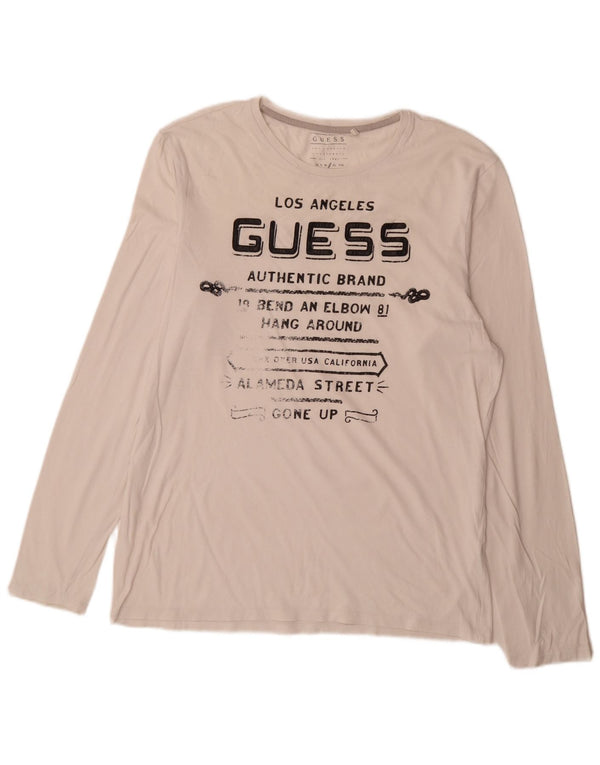 Guess Mens Slim Fit Graphic Top Manga Larga Grande Blanco