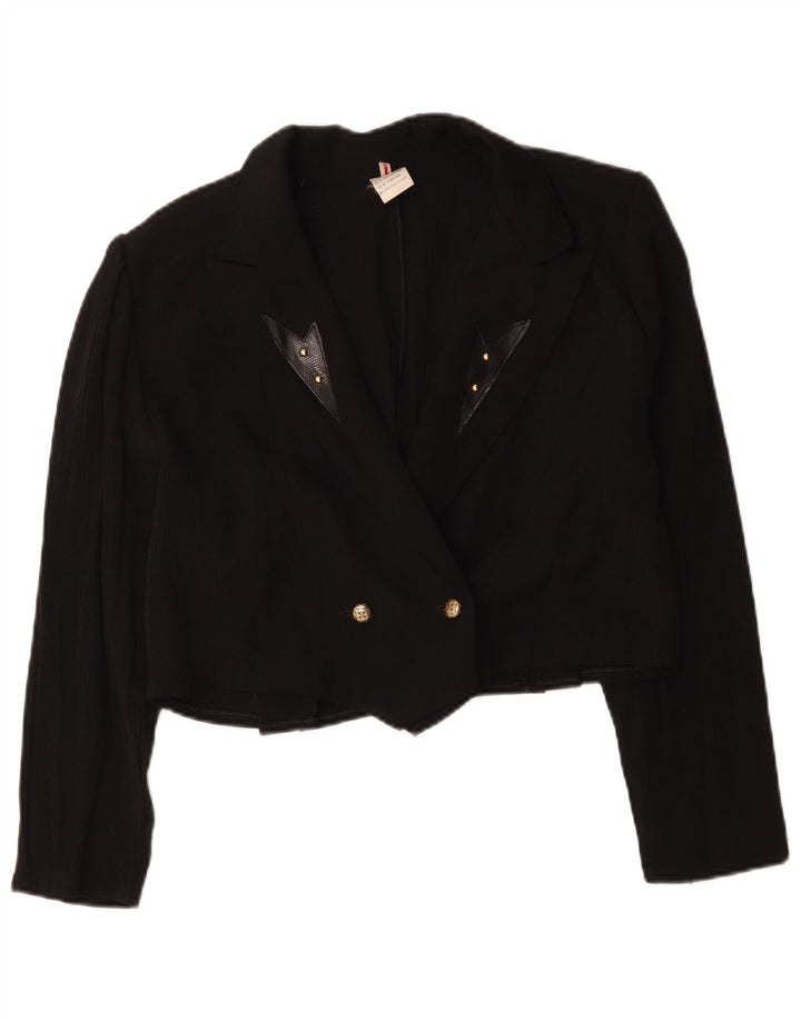 Vintage Womens Crop Double Breasted Blazer Jacket UK 16 Large Black