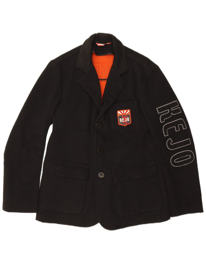 Kejo Mens Graphic 3 Button Blazer Jacket UK 38 Medium Black Wool