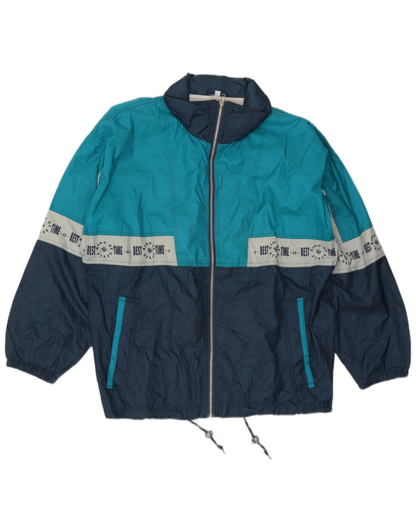 Brugi Mens Graphic Loose Fit Tracksuit Top Jacket Small Blue Colourblock