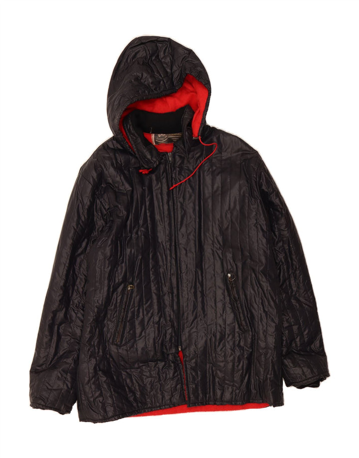 VINTAGE Womens Hooded Padded Jacket UK 16 Large Black Vintage Vintage and Second-Hand Vintage from Messina Hembry 