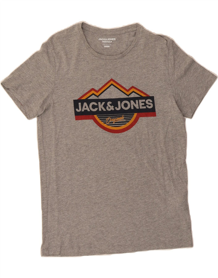 JACK & JONES Mens Regular Fit Graphic T-Shirt Top Medium Grey Cotton Vintage Jack & Jones and Second-Hand Jack & Jones from Messina Hembry 