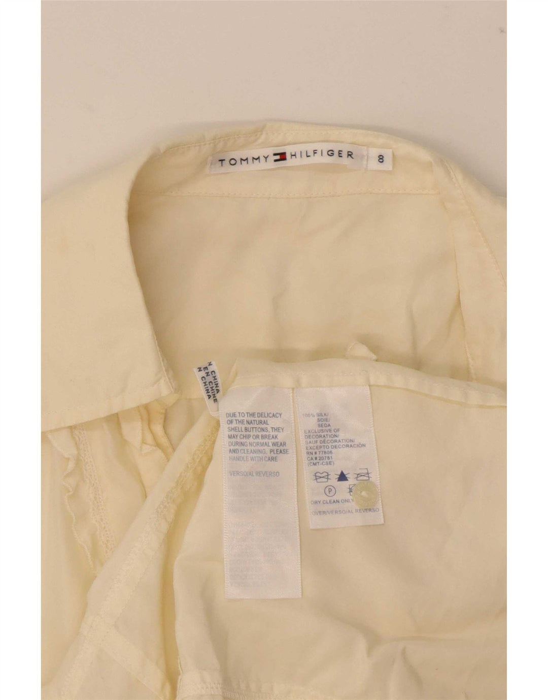 Tommy Hilfiger Womens Short Sleeve Ruffle Front Shirt US 8 Medium Yellow