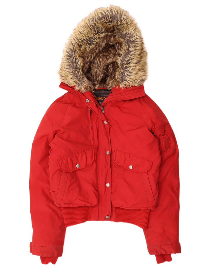 Woolrich Womens Hooded Padded Jacket UK 14 Medium Red Nylon