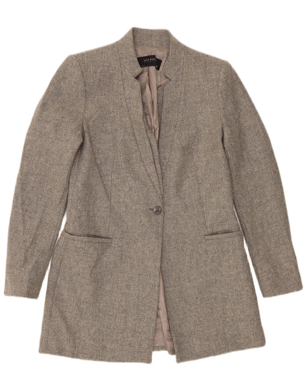 Zara Veste Blazer Longue à 1 Bouton pour Femme UK 12 Gris Moyen Laine d'agneau