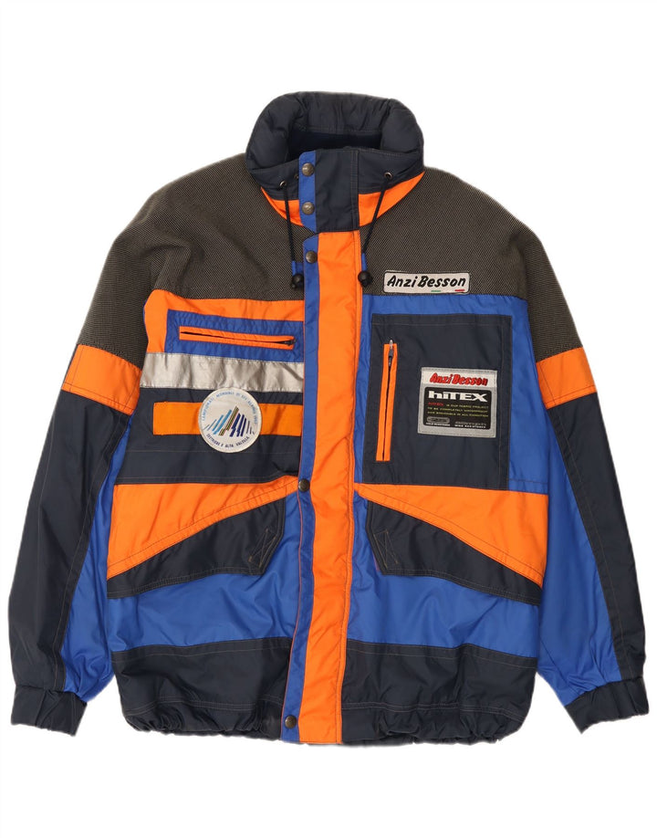Anzi Besson Mens Graphic Hooded Ski Jacket IT 50 Large Blue Colourblock